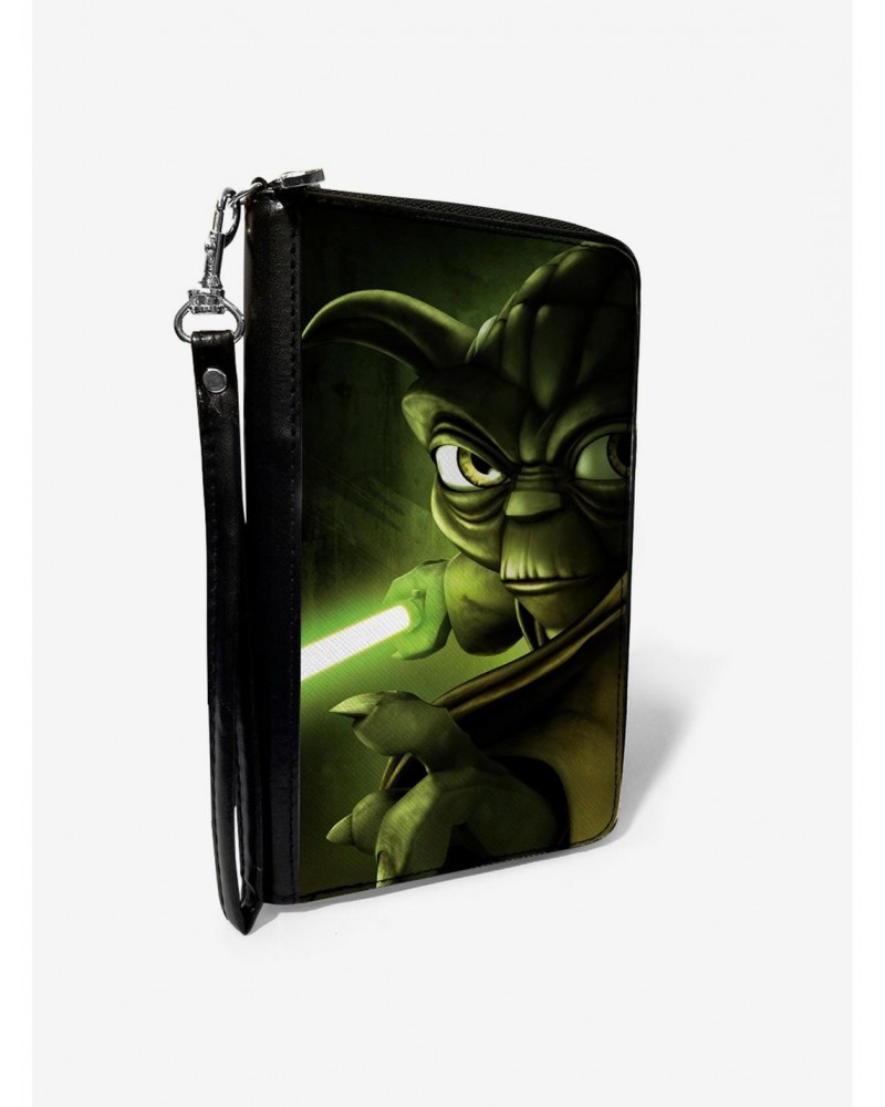 Star Wars The Clone Wars Yoda Lightsaber Pose Greens Zip Around Wallet $10.82 Wallets